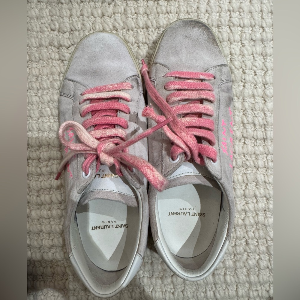 SAINT LAURENT Suede Sneakers with Pink Laces